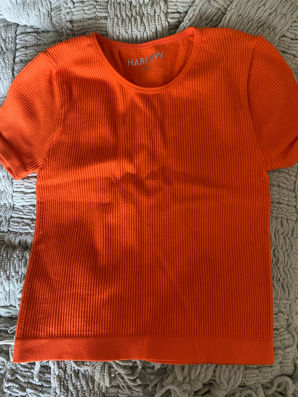 Harlow Bright Orange Ribbed Short Sleeve Top